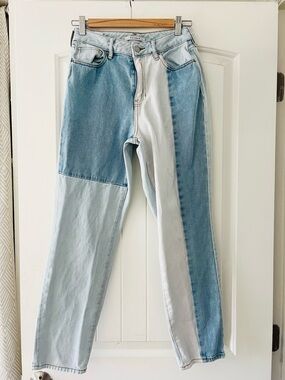 PacSun Eco Patchwork Straight Leg Jeans Size 26 High Rise Two Tone Denim